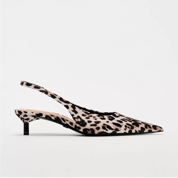 🆕 Zara Animal Print Kitten Heel Slingbacks - Picture 6 of 6